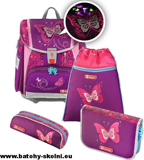 Školní aktovka Třpytivý motýl Hama TOUCH2 Flesch 4-dílný set Step by Step - obrázek 2