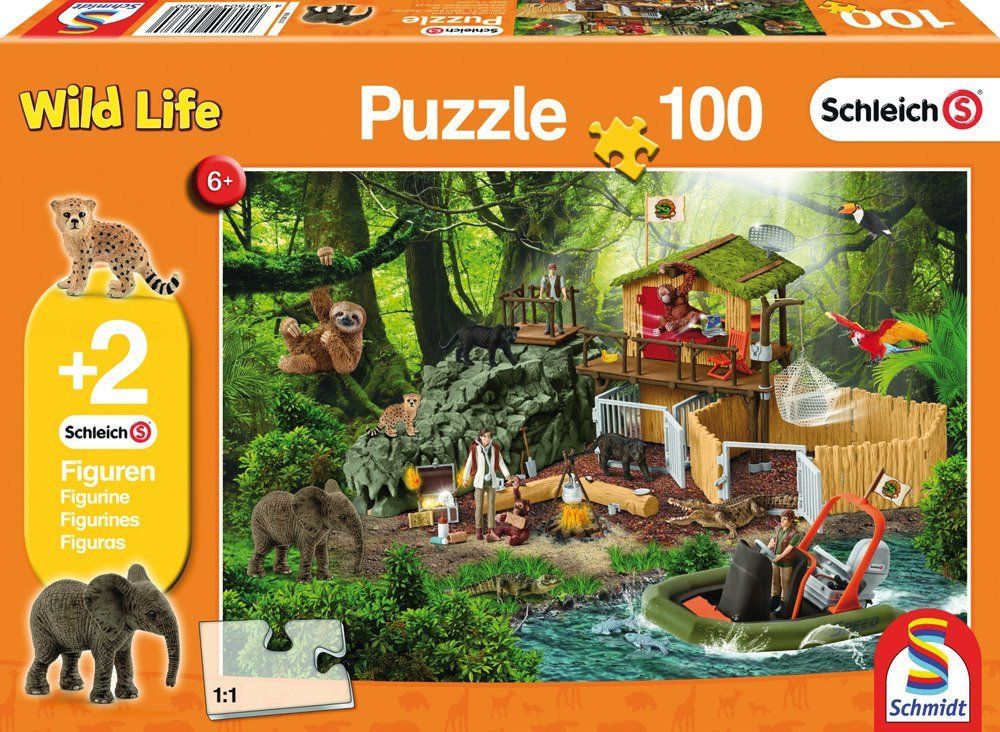 SCHMIDT Puzzle Schleich Záchranná stanice 100 dílků + figurky Schleich - obrázek 1