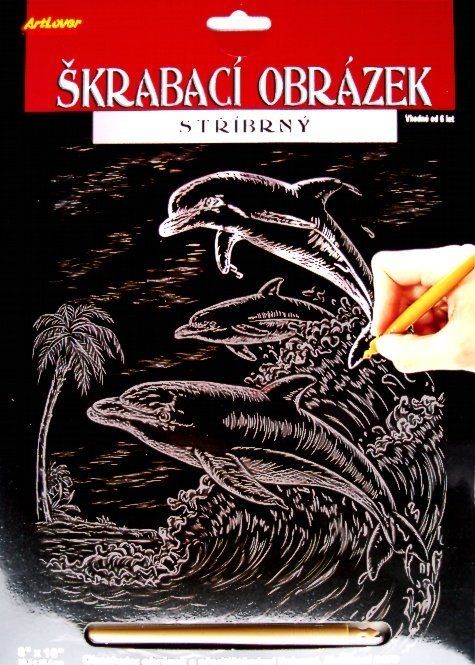 ARTLOVER Škrabací obrázek - Delfíni (stříbrný) - obrázek 1