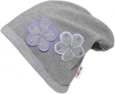 Bavlněná čepička Květinky Baby Nellys ® - šedé/fialové květinky - obrázek 1