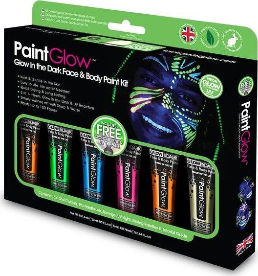 PAINTGLOW Sada neonových UV barev s UV světlem, svítící ve tmě - obrázek 1
