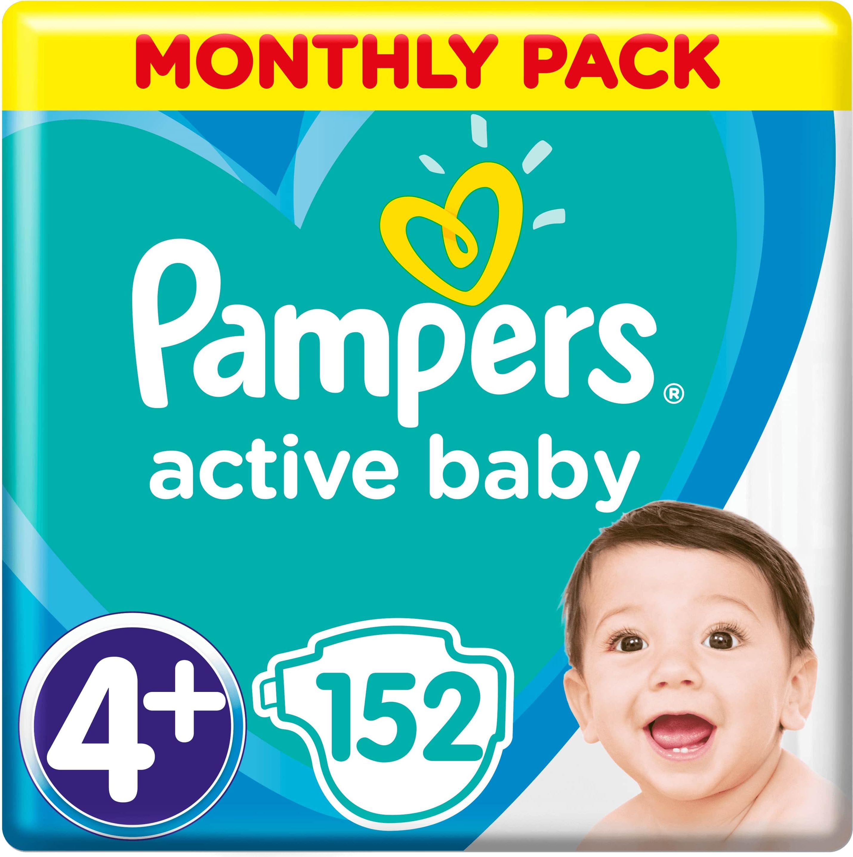 PAMPERS Active Baby 4+ (10-15 kg) 152 ks MĚSÍČNÍ ZÁSOBA – jednorázové pleny - obrázek 1