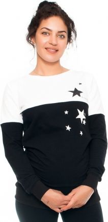 Be MaaMaa Těhotenské a kojící triko/mikina Stars, dlouhý rukáv, černo-bílá, vel. XL - obrázek 1