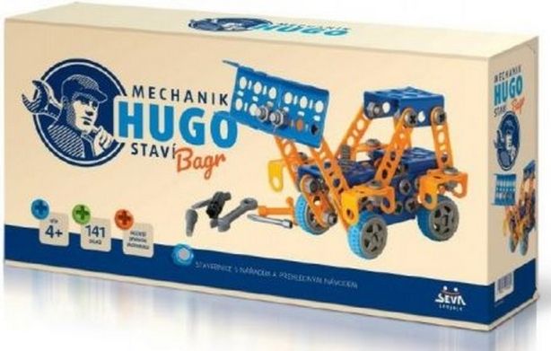 Mechanik Hugo staví Bagr Seva stavebnice s nářadím 141ks plast v krabici 31x16x7cm - obrázek 1