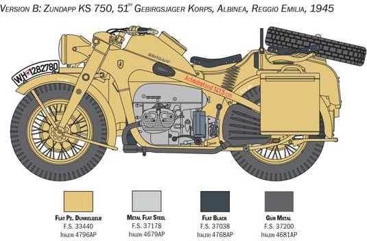 ITALERI Model Kit military 7406 - Zundapp KS 750 with sidecar (1:9) - obrázek 3