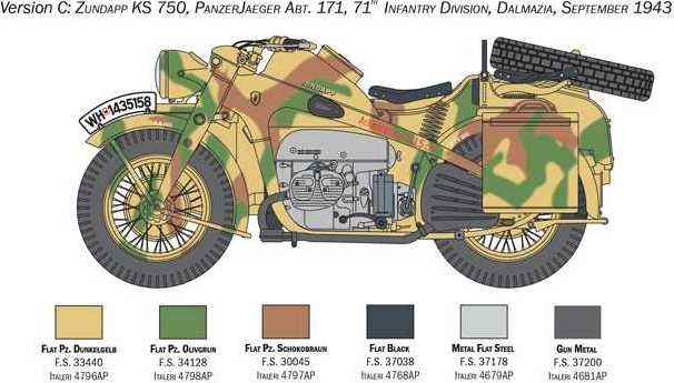 ITALERI Model Kit military 7406 - Zundapp KS 750 with sidecar (1:9) - obrázek 4