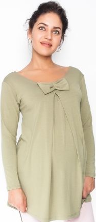 Be MaaMaa Volná těhotenská halenka/tunika dlouhý rukáv Aria - khaki, vel. M - obrázek 1