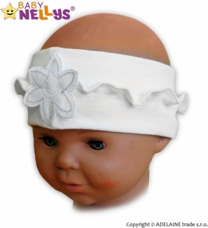 Čelenka Baby Nellys ® s květinkou a volánkem - bílá - obrázek 1