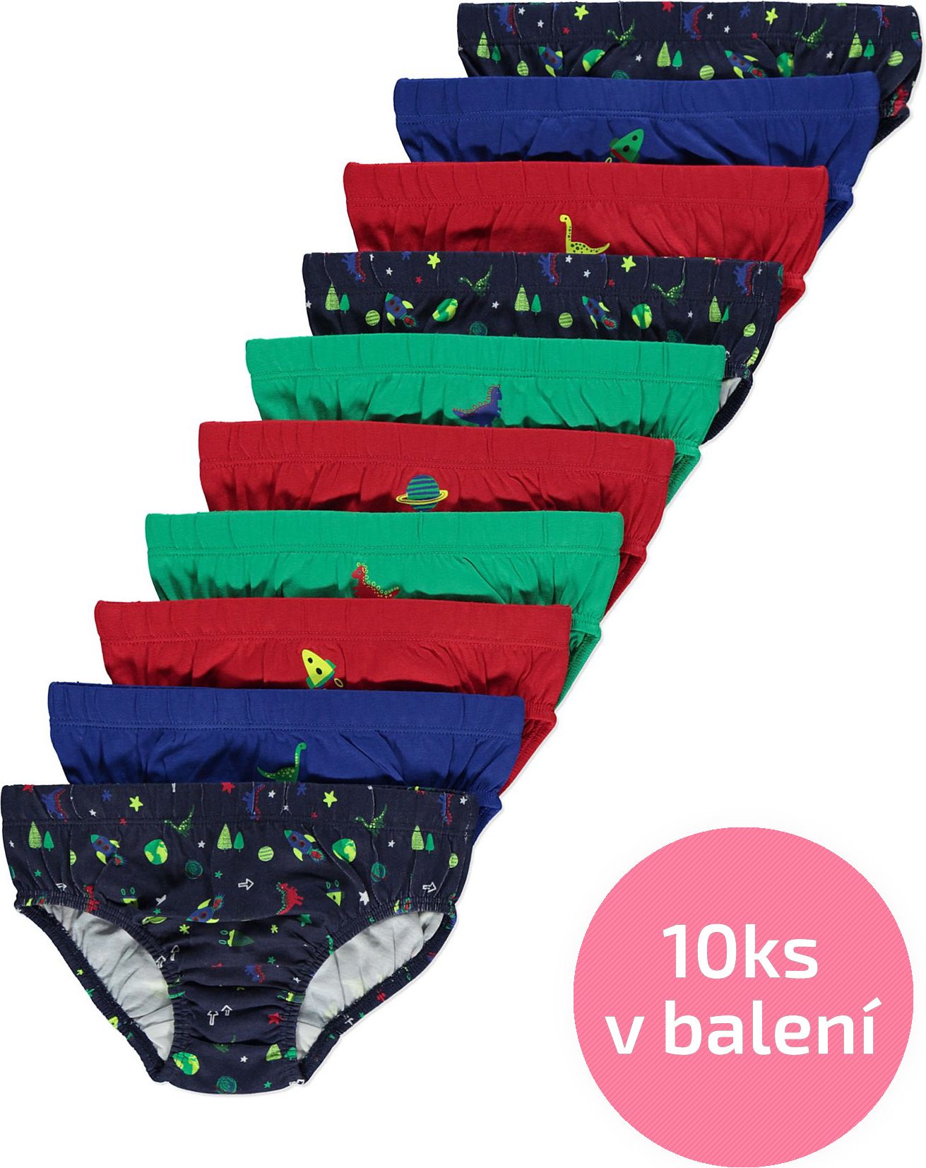 Chlapecké slipy GEORGE, 10ks v balení, motiv rakety a dinosauři Velikost: 86 - 92cm (1.5 - 2 roky) - obrázek 1
