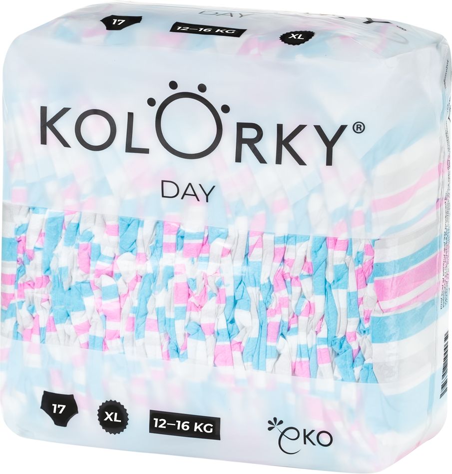 KOLORKY DAY - pruhy - XL (12-16 kg) - 17 ks - jednorázové eko plenky - obrázek 1
