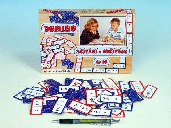 Domino sčítání a odčítání do 10 společenská hra 60ks v krabici 22x16x3cm - obrázek 1
