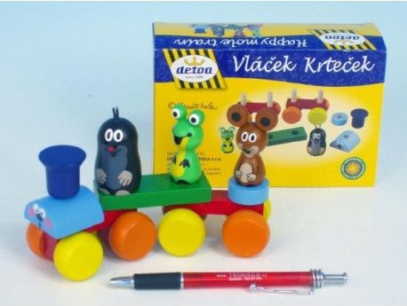 Vlak Krtek dřevo 15cm v krabičce - obrázek 1