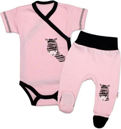 Baby Nellys 2-dílná sada body kr. rukáv + polodupačky, růžová - Zebra, vel. 56 - obrázek 1