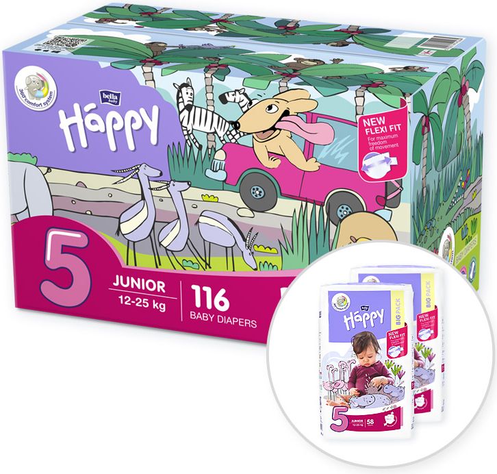 BELLA HAPPY Junior 5 Big TOY BOX (12-25 kg) 116 ks – jednorázové plenky - obrázek 1