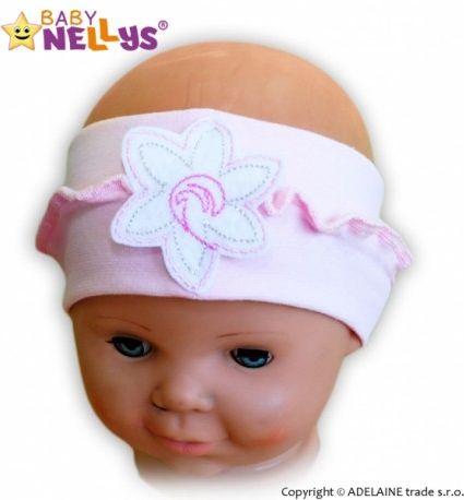 Čelenka Baby Nellys ® s květinkou a volánkem - sv. růžová - obrázek 1