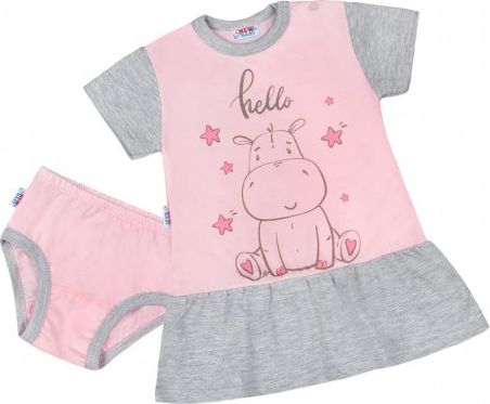 Letní noční košilka s kalhotkami New Baby Hello s hrošíkem růžovo-šedá, Růžová, 74 (6-9m) - obrázek 1