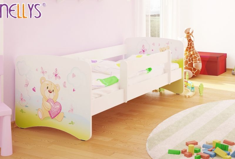 NELLYS NELLYS Dětská postel s bariérkou Nico - Míša srdíčko/bílá - 160x80 cm - obrázek 1