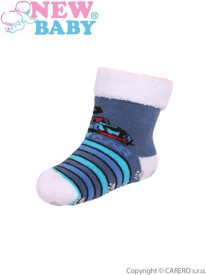 Dětské froté ponožky New Baby s ABS tmavě modré car 86 (12-18m) - obrázek 1