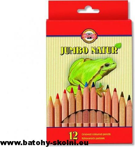 Pastelky Koh-i-noor 2172N silné rýhované 12 barev přírodní dřevo - obrázek 1