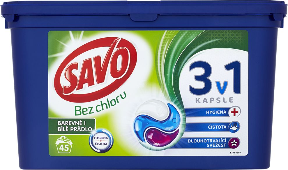 SAVO Universal Trio na barevné i bílé prádlo (45 dávek) - kapsle na praní - obrázek 1