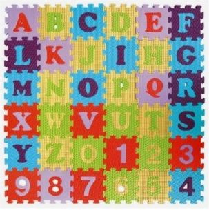 Pěnové puzzle abeceda a čísla asst mix barev 36ks 15x15x1cm - obrázek 1