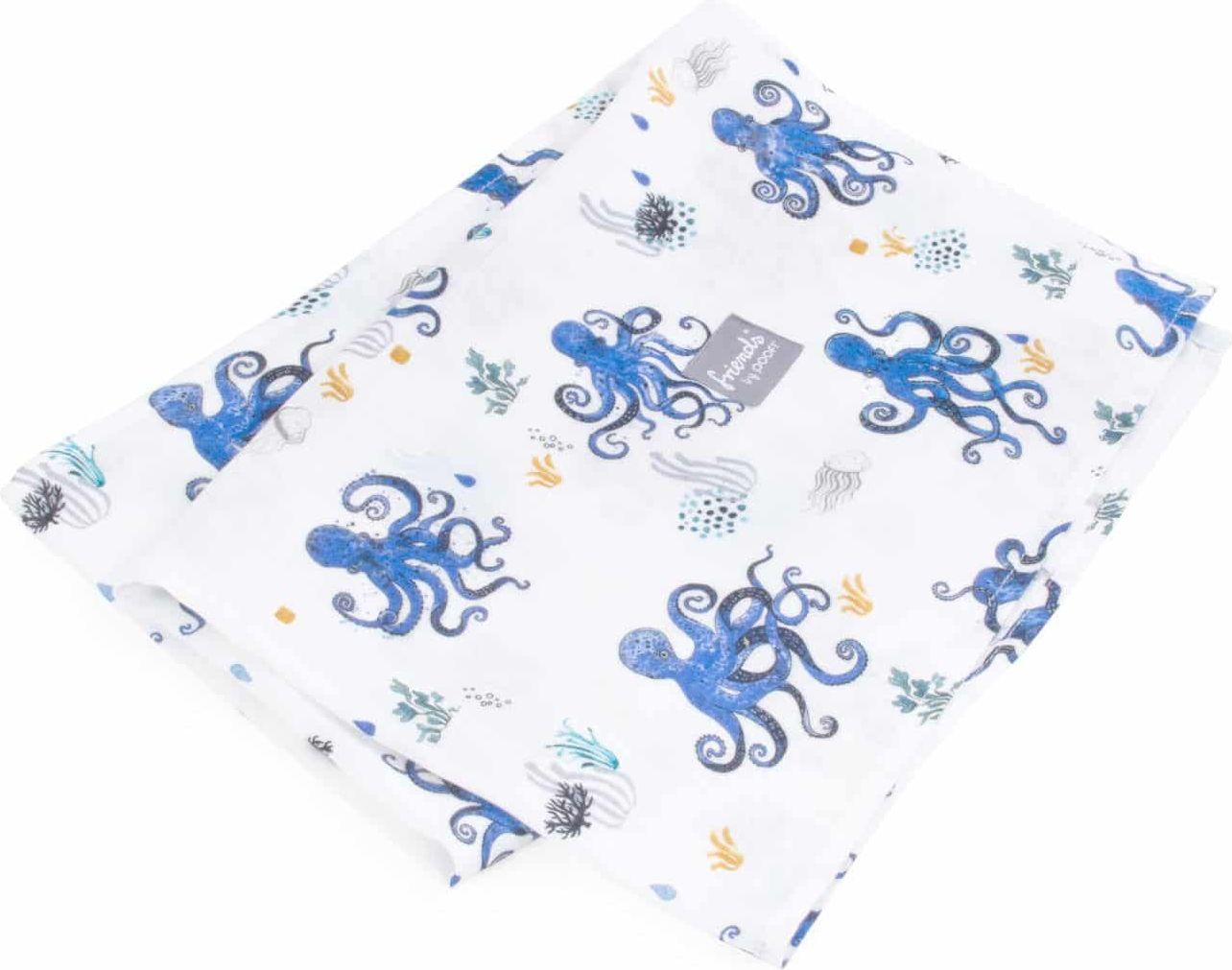 POOFI Bambusová plenka bílá OCEAN s potiskem Chobotnicí; 73 × 73 cm; 1 ks; zavin. 0 - 25kg - obrázek 1