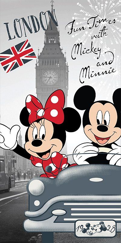 JERRY FABRICS Osuška Mickey a Minnie v Londýně Bavlna Froté 70/140 cm - obrázek 1