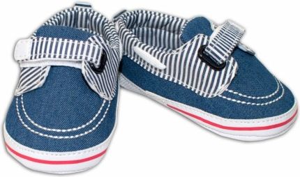 YO ! Kojenecké boty/capáčky námořnické - jeans s proužky - obrázek 1