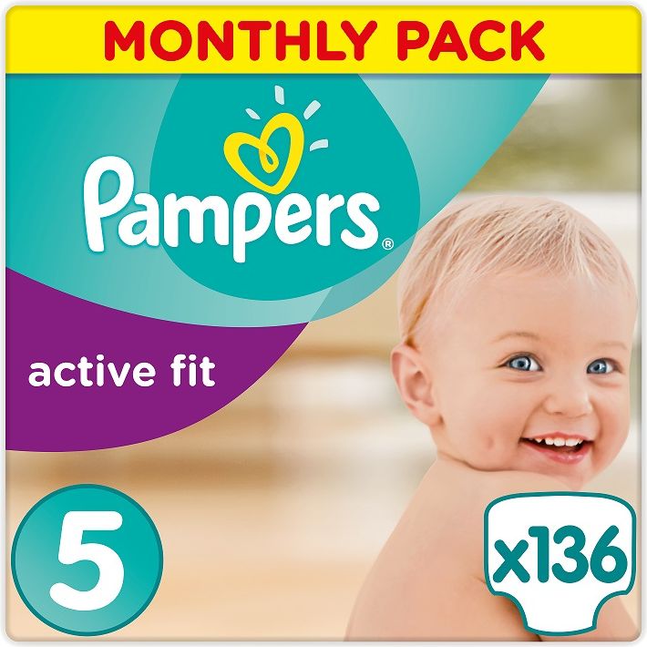 PAMPERS Active Fit 5 JUNIOR 136 ks (11 - 23 kg), MĚSÍČNÍ ZÁSOBA - jednorázové pleny - obrázek 1
