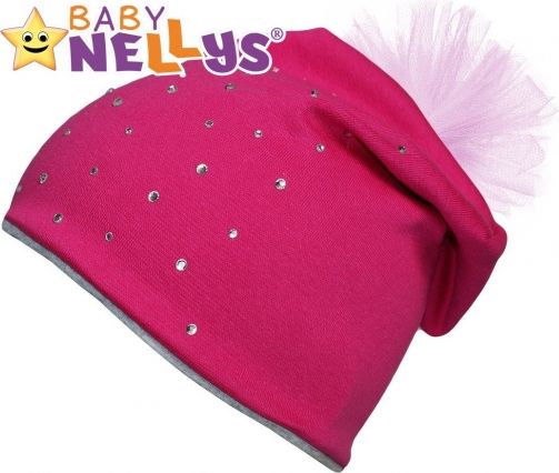 Bavlněná čepička Tutu květinka s kamínky Baby Nellys ® - sytě růžová, 48-52 - obrázek 1