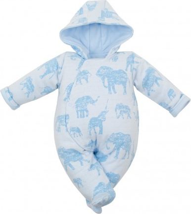Zateplená kojenecká kombinéza s kapucí Baby Service Sloni modrá, Modrá, 56 (0-3m) - obrázek 1