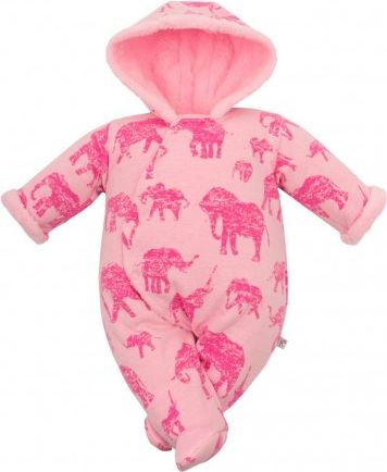 Zimní kojenecká kombinéza s kapucí Baby Service Sloni růžová, Růžová, 68 (4-6m) - obrázek 1
