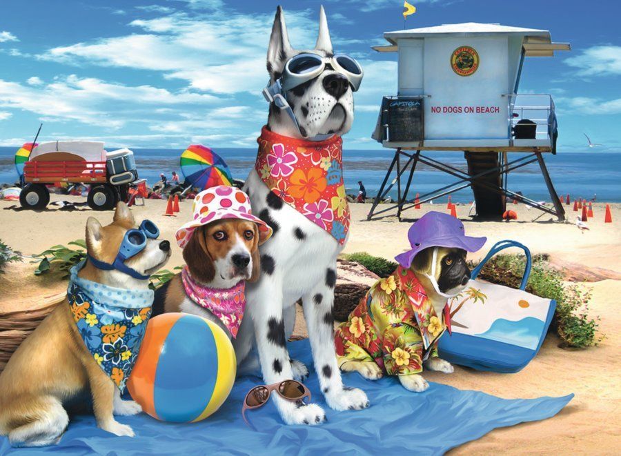 RAVENSBURGER Puzzle Zákaz psů na pláži XXL 100 dílků - obrázek 1