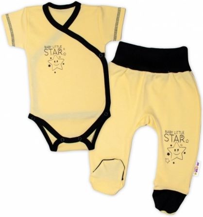 Baby Nellys 2-dílná sada body kr. rukáv + polodupačky, žlutá - Baby Little Star, Velikost koj. oblečení 62 (2-3m) - obrázek 1