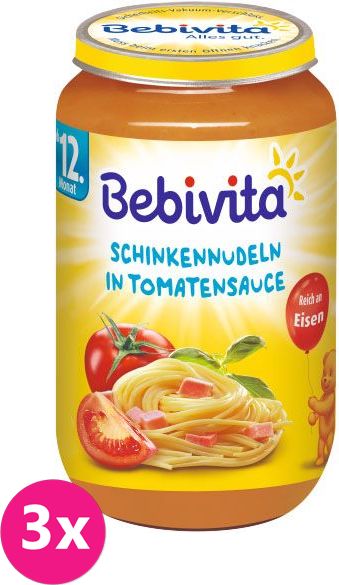 3x BEBIVITA Rajčatová omáčka s těstovinami a šunkou (250 g) - masozeleninový příkrm - obrázek 1