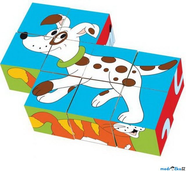 Kostky obrázkové 9ks - Zvířátka v barvách (Woody) - obrázek 1
