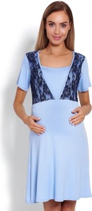 Be MaaMaa Těhotenská, kojící noční košile s krajkou, kr. rukáv -  modrá - obrázek 1