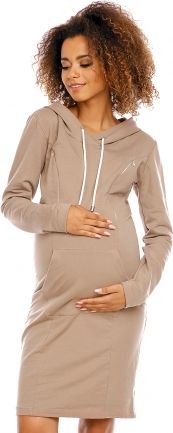 Be MaaMaa Těhotenské a kojící šaty s kapucí, dl. rukáv - cappuccino - obrázek 1