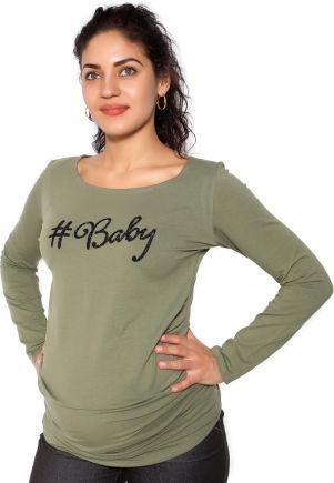 Be MaaMaa Těhotenské triko dlouhý rukáv Baby - khaki, zelená - S - obrázek 1