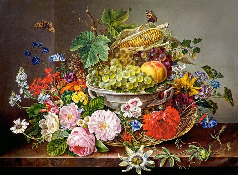 CASTORLAND Puzzle Zátiší s květinami a ovocem 2000 dílků - obrázek 1