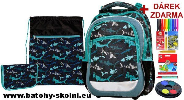 Školní batoh Žralok Shark 3 dílný set Stil - Doprava zdarma - obrázek 1