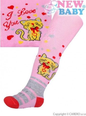 Bavlněné punčocháčky New Baby 3xABS světle růžové s kočičkou, Růžová, 68 (4-6m) - obrázek 1