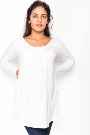 Be MaaMaa Volná těhotenská halenka/tunika dlouhý rukáv Aria - bílá - obrázek 1