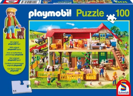 SCHMIDT Puzzle Playmobil Farma 100 dílků + figurka Playmobil - obrázek 1