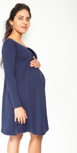 Be MaaMaa Be MaaMaa Elegantní těhotenské šaty, áčkový střih, dlouhý rukáv - granátové, vel. S - obrázek 3