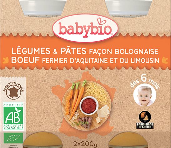 BabyBio zelenina s těstovinami na boloňský způsob s hovězím masem 2x200g - obrázek 1