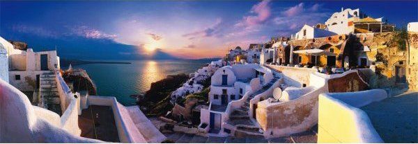 SCHMIDT Panoramatické puzzle Soumrak nad Santorini, Řecko 1000 dílků - obrázek 1