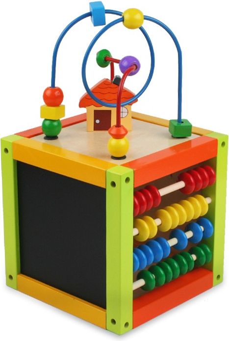 Dřevěná edukační kostka Baby Mix střední Sorter s domečkem - obrázek 1