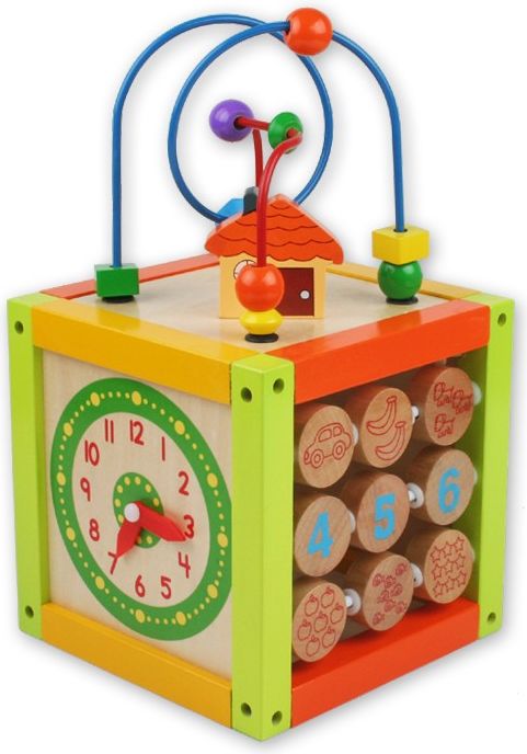 Dřevěná edukační kostka Baby Mix střední Sorter s domečkem - obrázek 2
