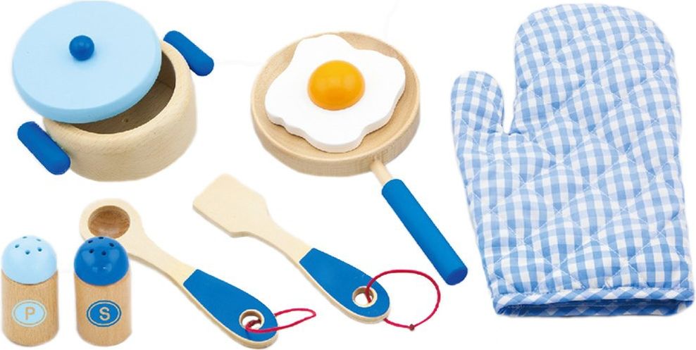 Dětské dřevěné nádobí Viga-snídaně modré - obrázek 1